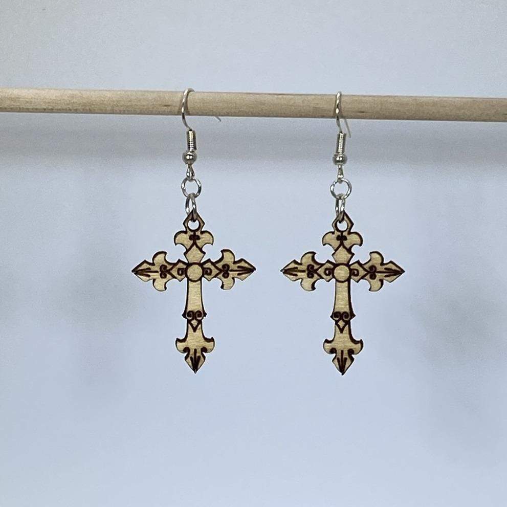 Gothic Cross Wooden Dangle Earrings | Dark Faith Jewelry