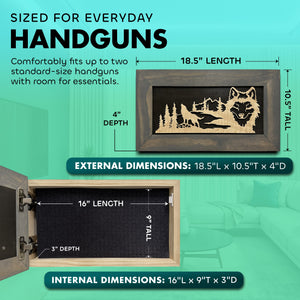 Midnight Wolf Hidden Gun Safe Concealed Furniture, Handcrafted Gun Concealment Decor, Hidden Gun Shelf with Magnetic Lock, Quick Access, Hidden Wall Safe for Secure Storage