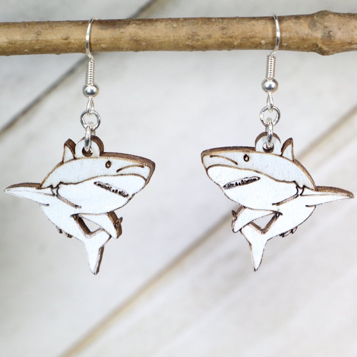 Great White Shark Wooden Earrings | Ocean Predator Jewelry