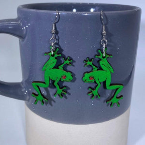 Tree Frog Wooden Dangle Earrings | Rainforest Animal Jewelry