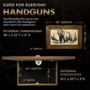 Grizzly Bear Gun Concealment Furniture - Handcrafted Hidden Gun Storage Wall Decor - Hidden Safe Furniture with Magnetic Lock for Quick Access - Made in USA