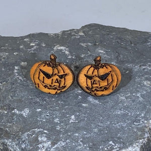 Jack-O-Lantern Wooden Dangle Earrings | Halloween Spooky Jewelry