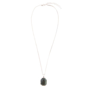 Hammered Green Seraphinite and Sterling Silver Pendant Necklace