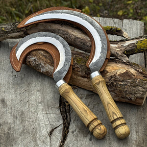 Hand-Forged 2-Piece Sickle Set with Leather Sheaths