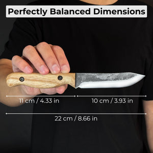 Hand-Forged Bushcraft Knife, 10 cm (3.9 in) Blade with Leather Sheath