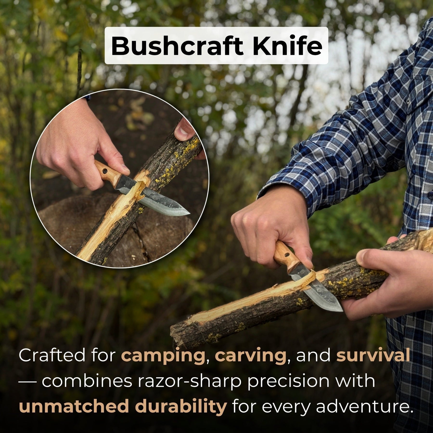 Hand-Forged Bushcraft Knife, 10 cm (3.9 in) Blade with Leather Sheath