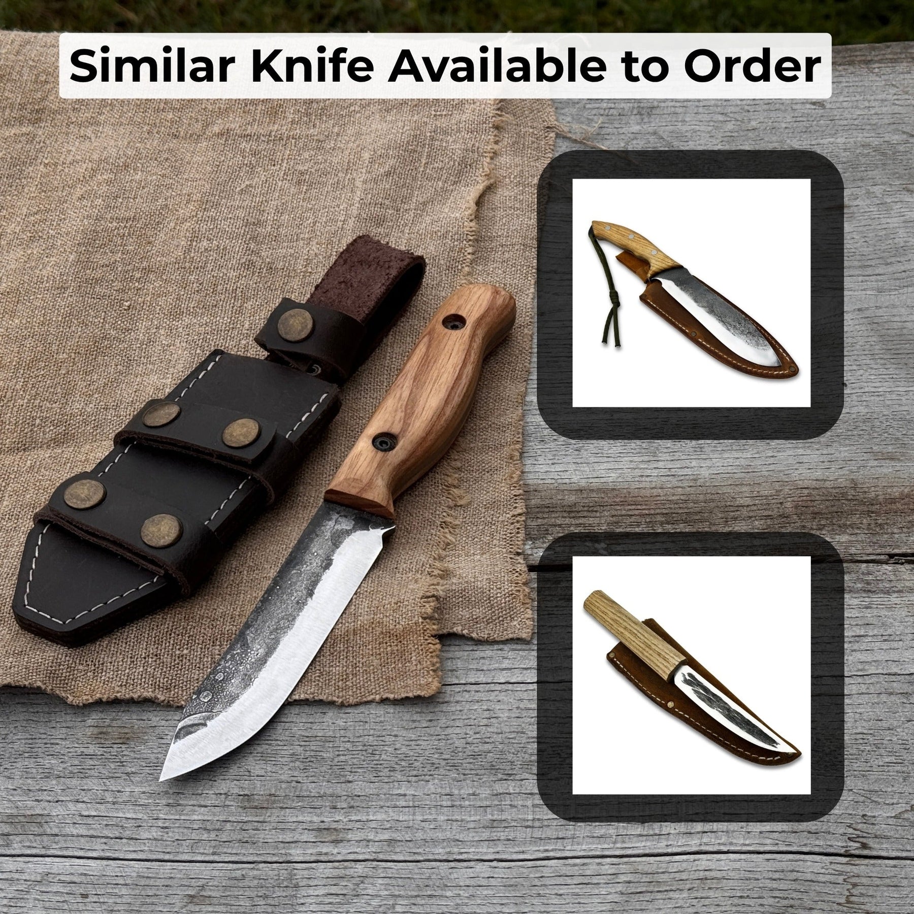 Hand-Forged Bushcraft Knife, 10 cm (3.9 in) Blade with Leather Sheath