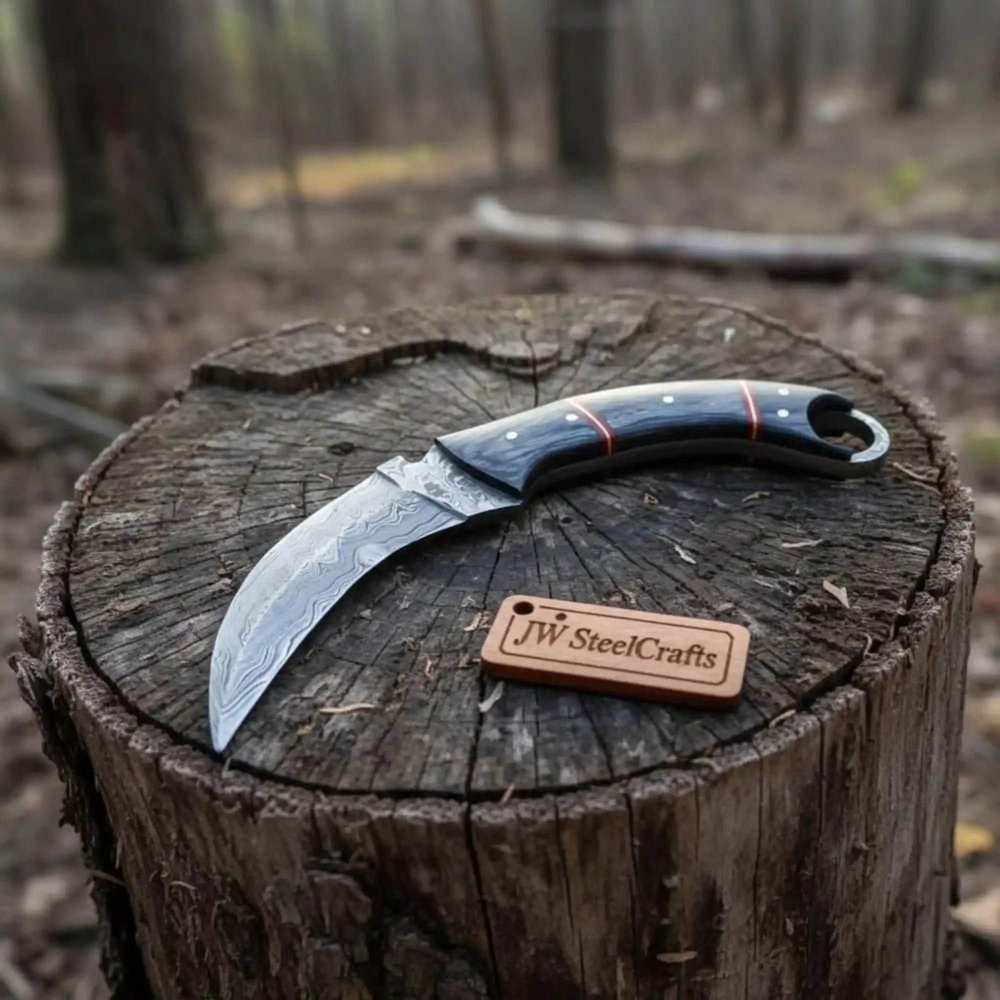 Hand Forged Karambit Knife By JW Steel Crafts by JW SteelCrafts, Damascus knife main product photo