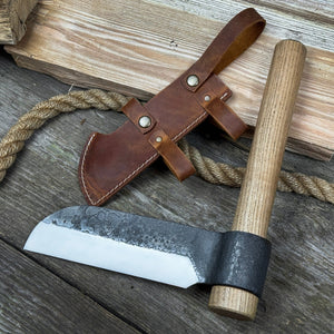 Hand-Forged Small Splitting Froe – Leather Sheath with Handle Holder