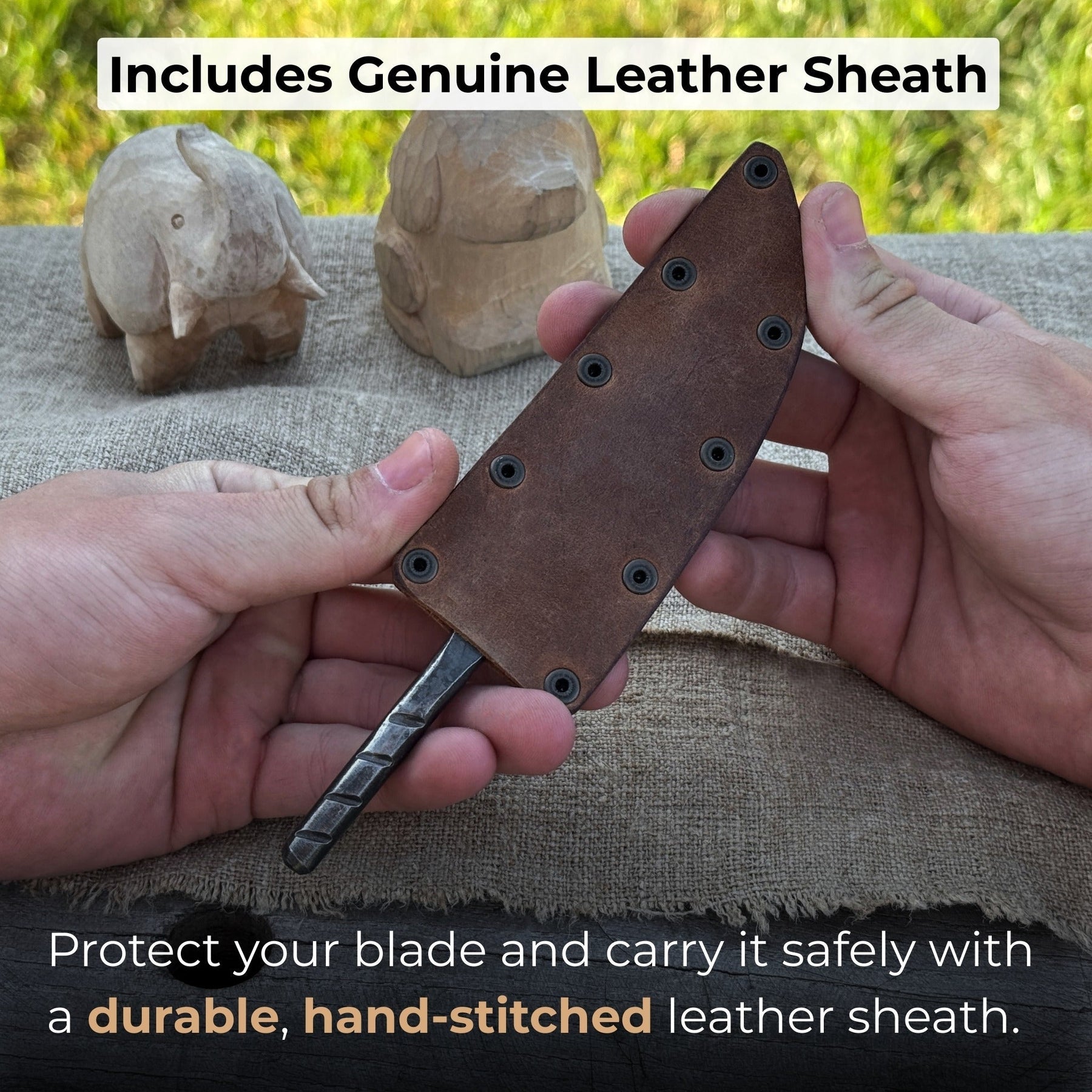 Hand-Forged Yakut Blade with Leather Sheath, 10 cm (3.93 inches)