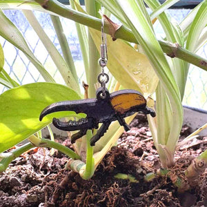 Hercules Beetle Wooden Dangle Earrings | Realistic Insect Jewelry
