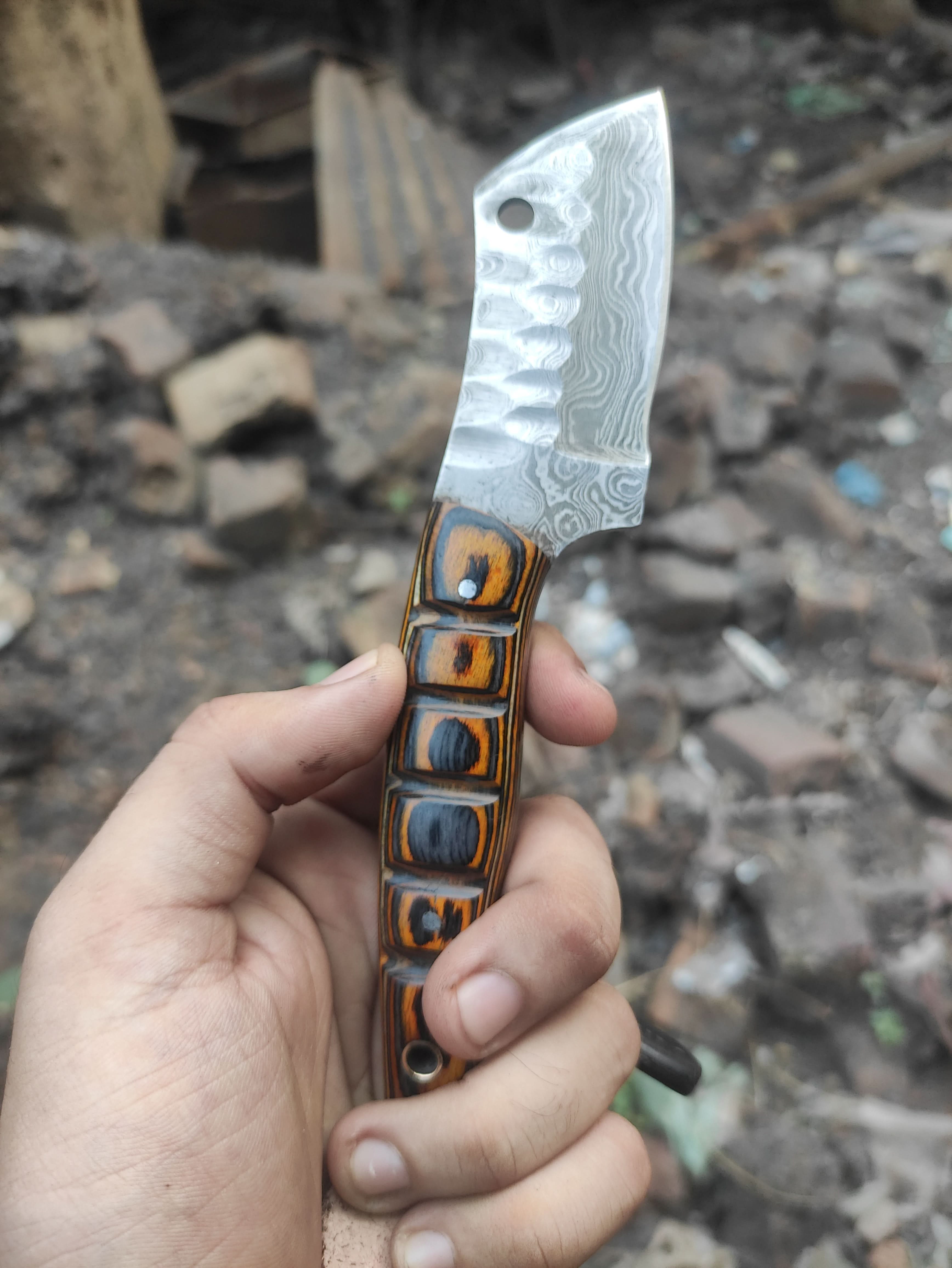 Handmade Damascus Mini EDC Knife — Everyday Carry Survival Tool by JW SteelCrafts, Damascus knife detail photo 2