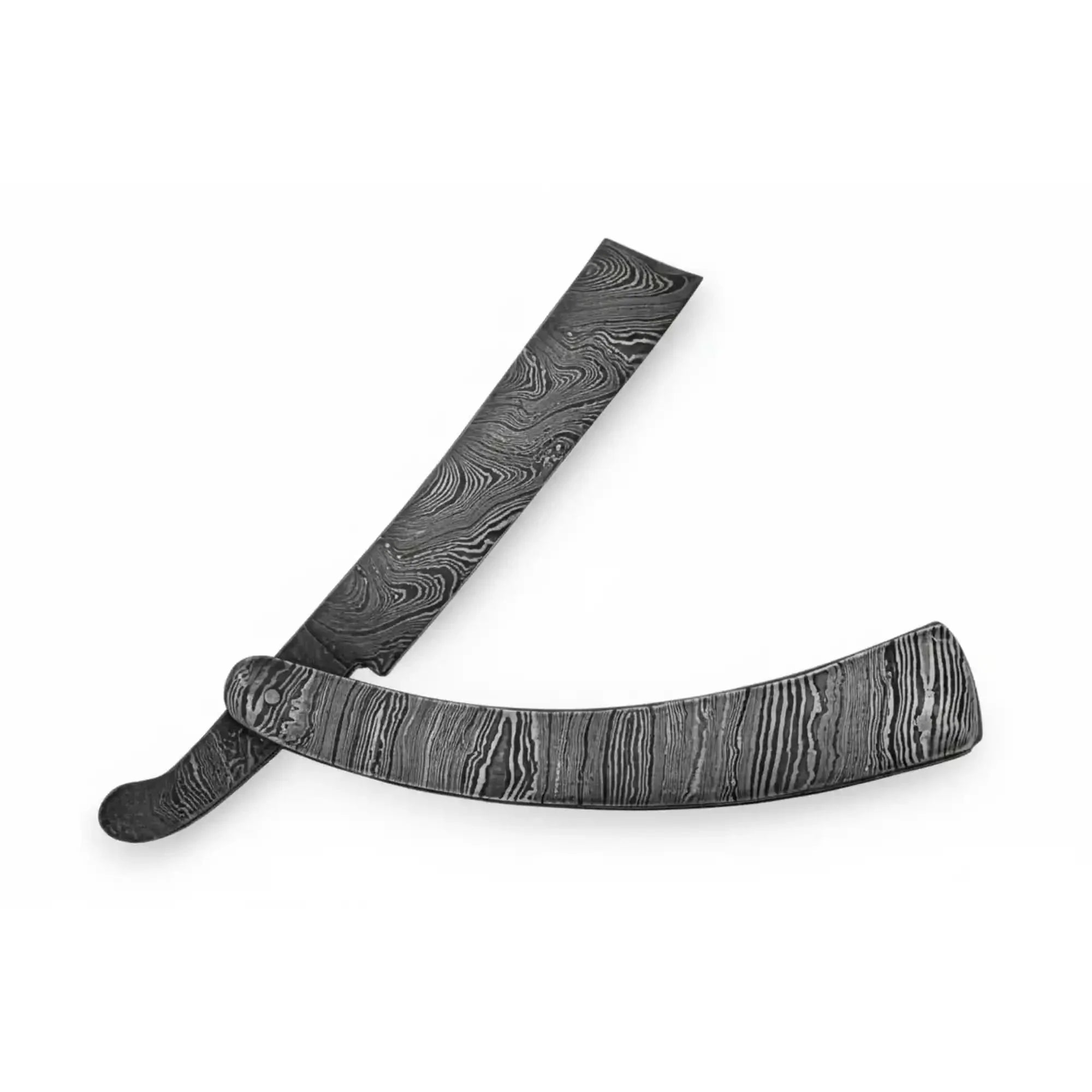 Handmade Damascus Steel Sweeney Todd Style Straight Razor Barber Folding Razor with Leather Sheath by JW SteelCrafts, leather knife sheath detail photo 2