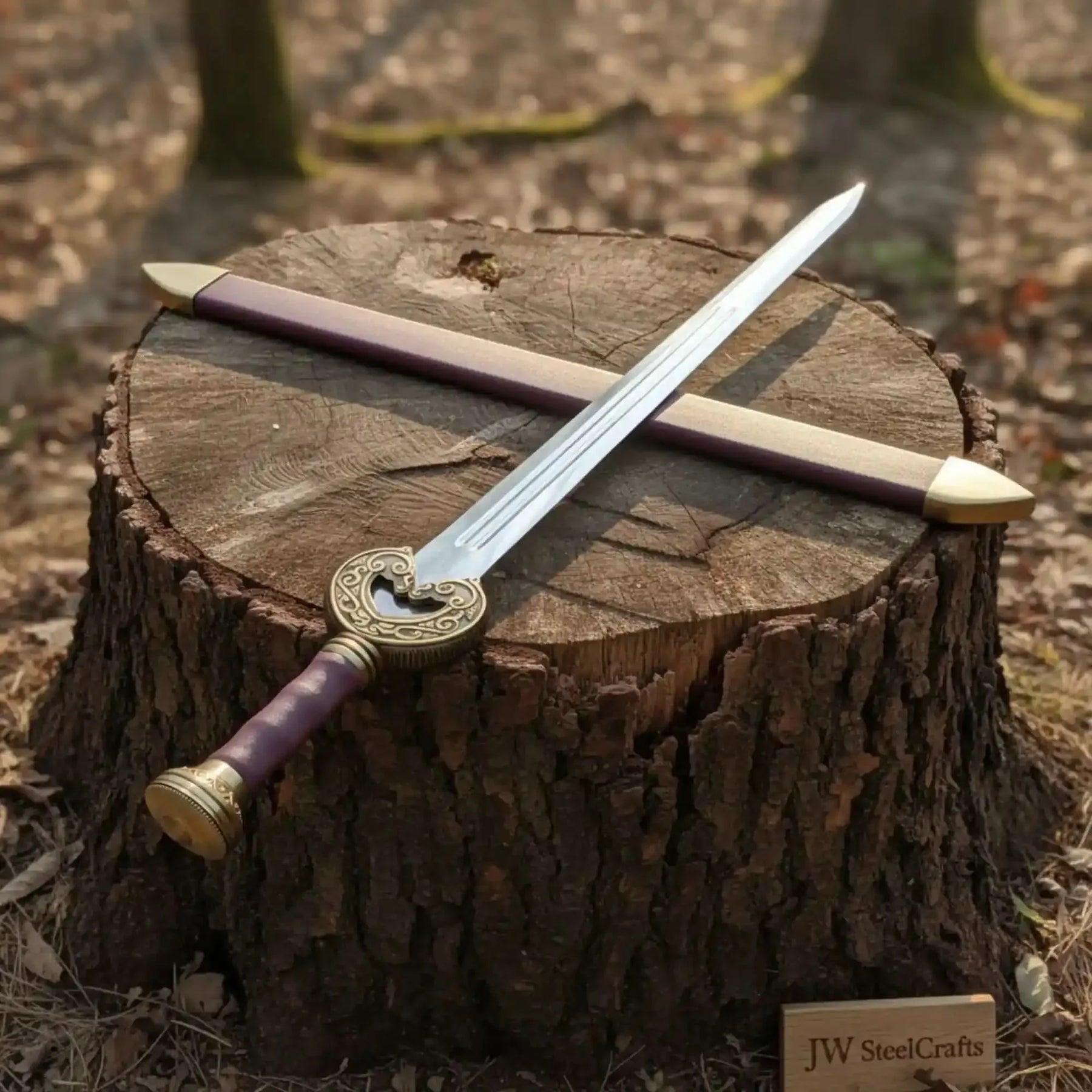 Handmade Medieval Knight Sword Replica | Polished Carbon Steel, Leather Handle & Wooden Scabbard by JW SteelCrafts, Southern lifestyle apparel main product photo