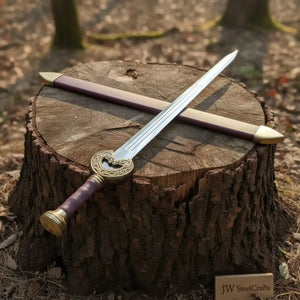 Handmade Medieval Knight Sword Replica | Polished Carbon Steel, Leather Handle & Wooden Scabbard by JW SteelCrafts, Southern lifestyle apparel main product photo