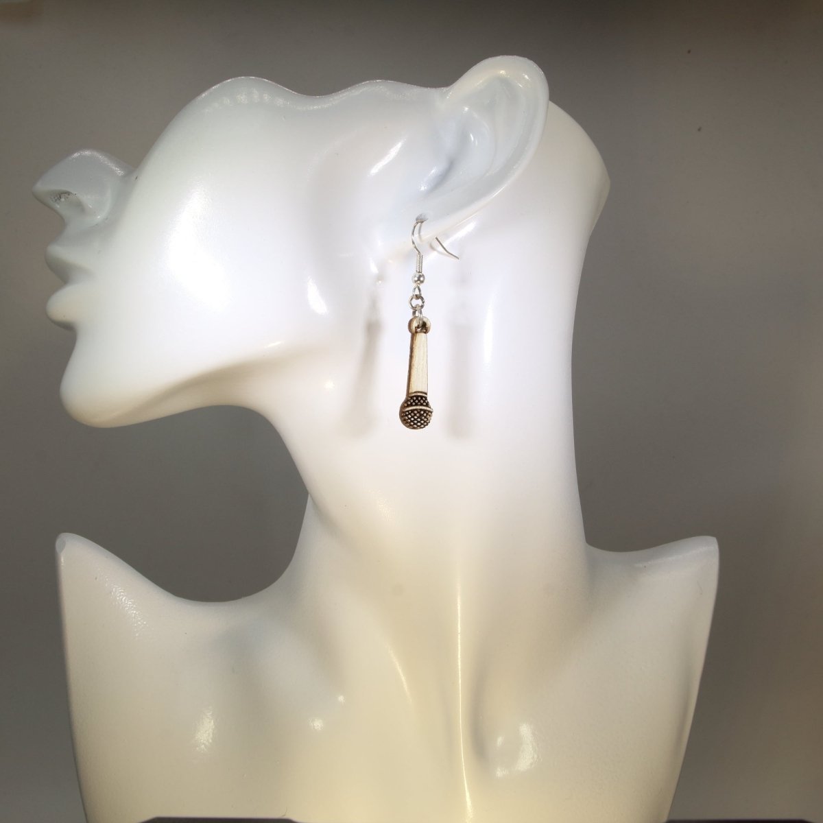 Hanging Microphone Wooden Dangle Earrings | Music Jewelry by Cate's Concepts, LLC, handmade jewelry detail photo 2