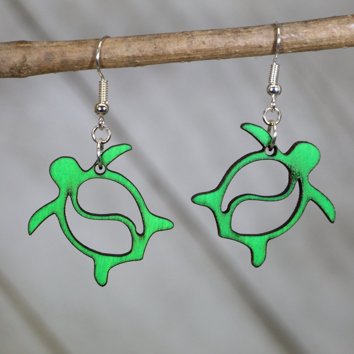 Hawaiian Sea Turtle Wooden Dangle Earrings | Ocean Jewelry by Cate's Concepts, LLC, handmade jewelry main product photo