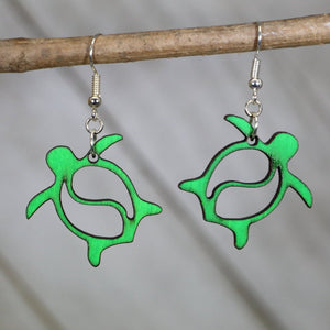 Hawaiian Sea Turtle Wooden Dangle Earrings | Ocean Jewelry