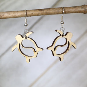 Hawaiian Sea Turtle Wooden Dangle Earrings | Ocean Jewelry