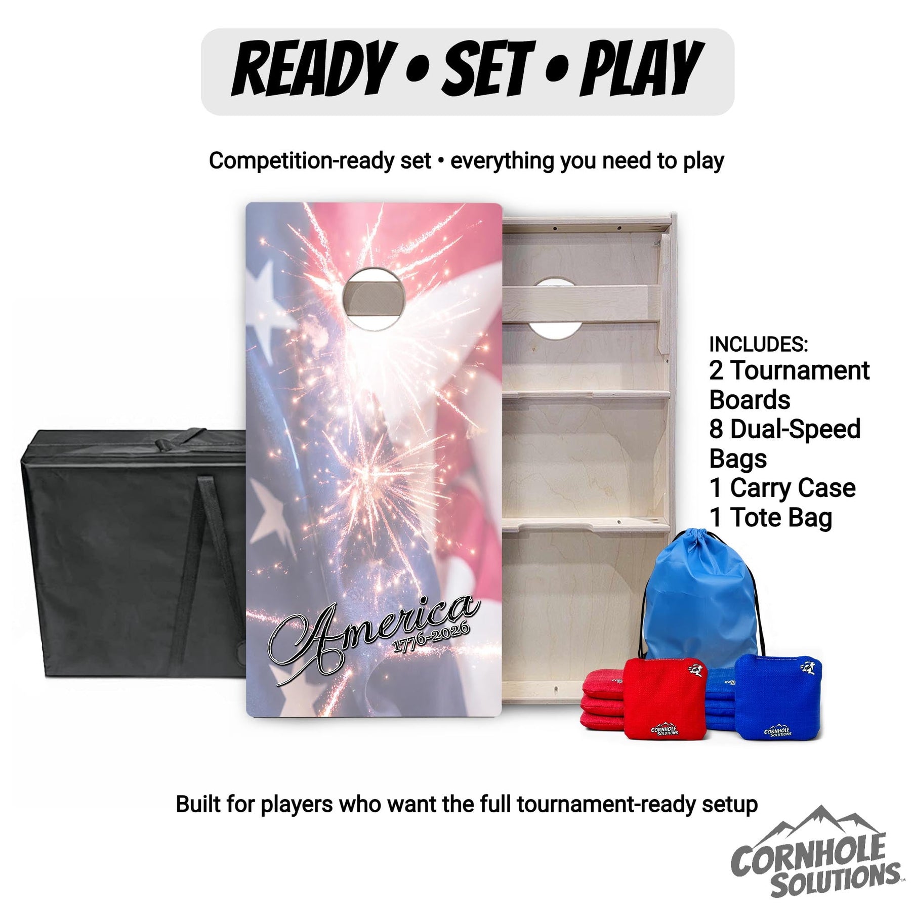 Complete Tournament Cornhole Bundle - Boards, Bags & Carrying Case - America 1776-2026 "Limited Edition"