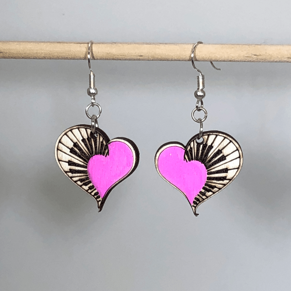 Heart Piano Wooden Dangle Earrings | Music Lover Jewelry by Cate's Concepts, LLC, handmade jewelry detail photo 2