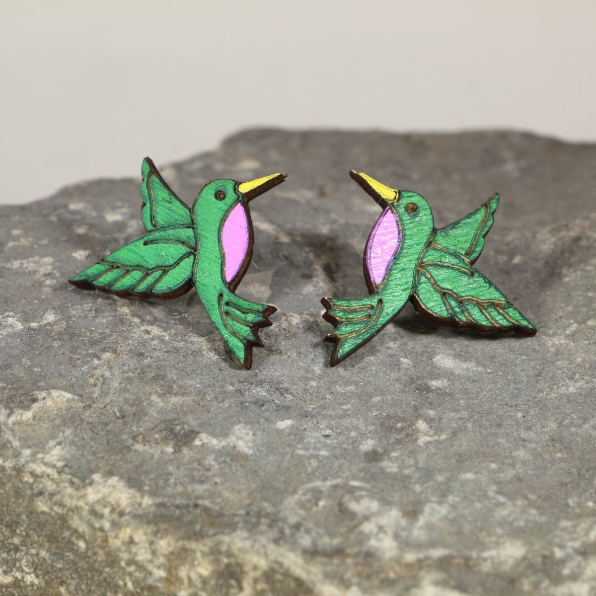 Hummingbird Wooden Dangle Earrings | Bird Jewelry by Cate's Concepts, LLC, handmade jewelry detail photo 2