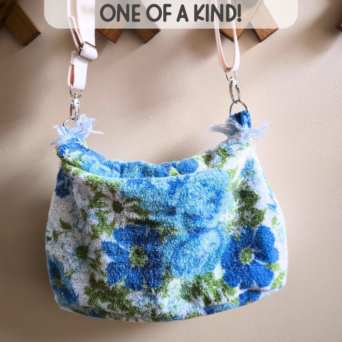 Upcycled vintage floral towel crossbody bag by Maypop House Designs — detail view 2