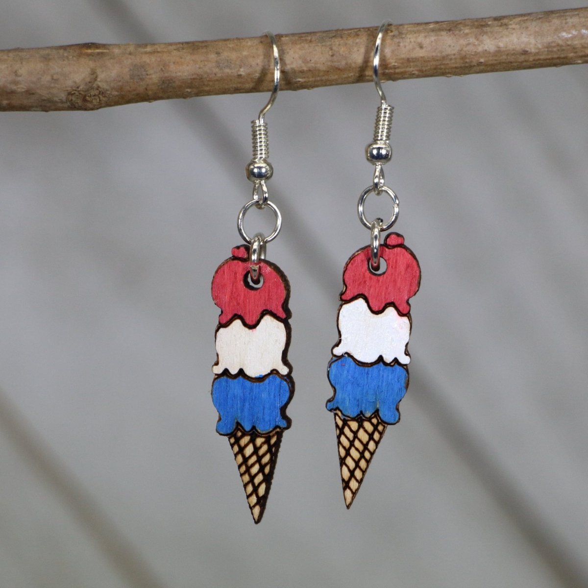 Ice Cream Cone Wooden Dangle Earrings | Sweet Treat Jewelry by Cate's Concepts, LLC, handmade jewelry detail photo 2
