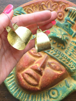 Rustic Hammered Metal Hoop Earrings: Wide Scoop Design