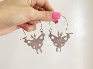 Handmade Luna Moth Hoop Earrings: Stainless Steel Insect Jewelry