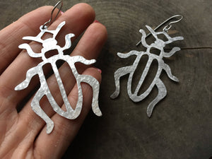 Handmade Metal Beetle Earrings: Large Insect Jewelry