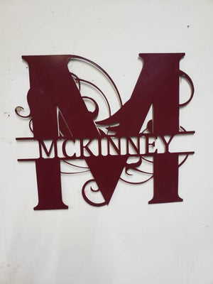 Custom Monogram Family Name Sign – Abstract Split Letter House Name Wall Art – Personalized Metal Plaque – 20" Plasma Cut Steel