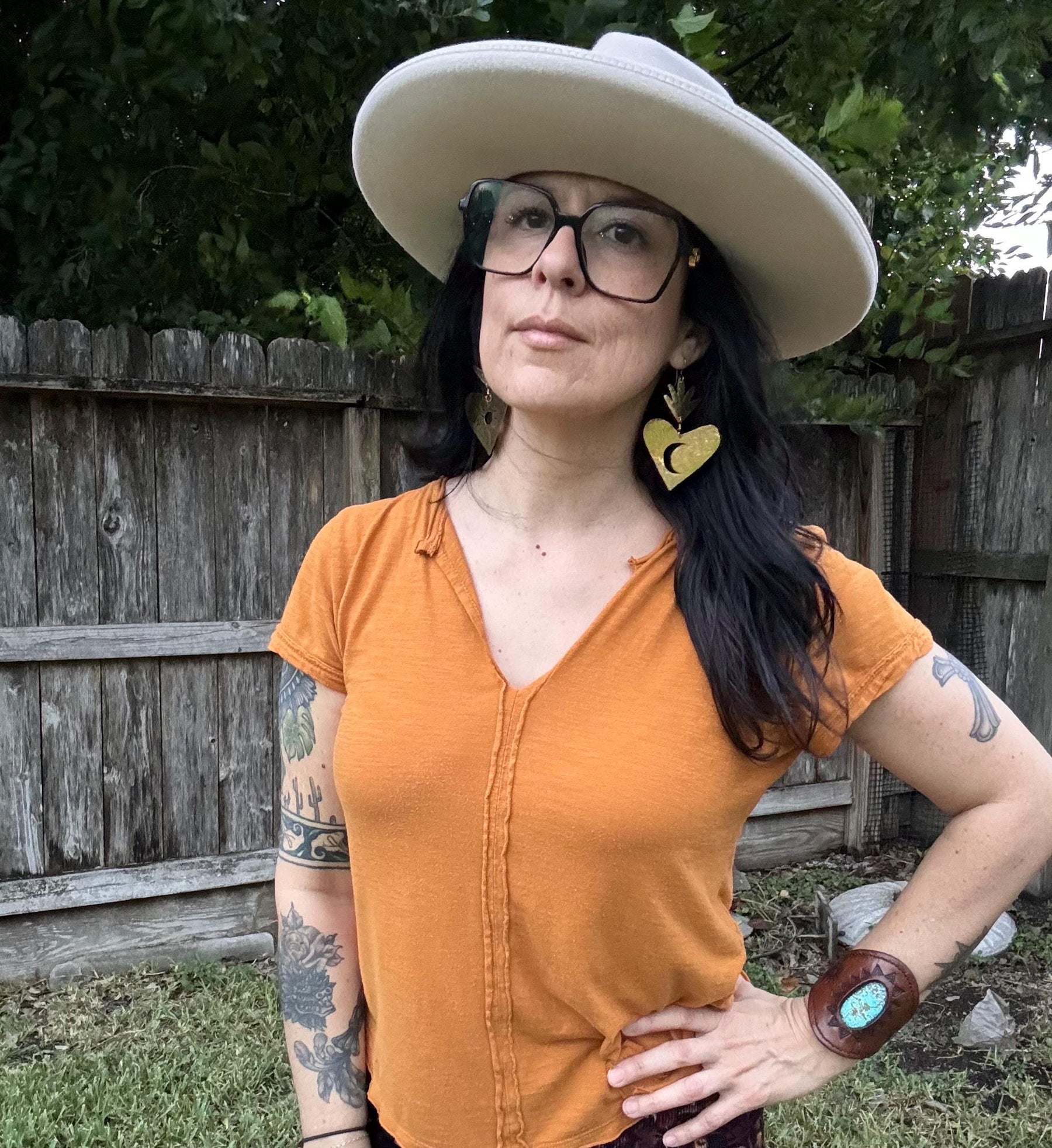 XL Sacred Heart Earrings: Sun & Moon, Brass, Copper or Aluminum