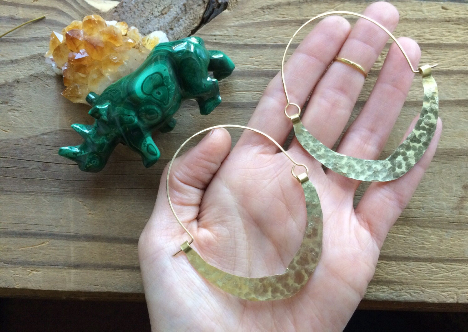 Rustic Metal Hoop Earrings: Handmade Bent Crescent Design