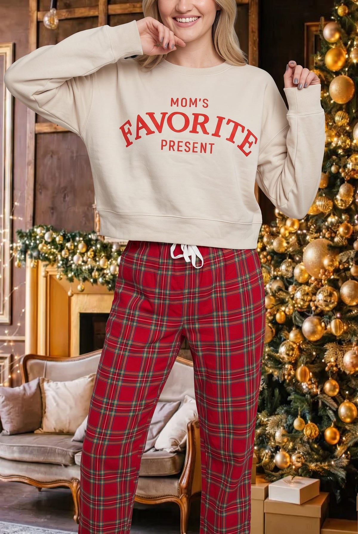 Moms Favorite Present Ivory Crop Sweatshirt by Southern Bliss Company – view 3