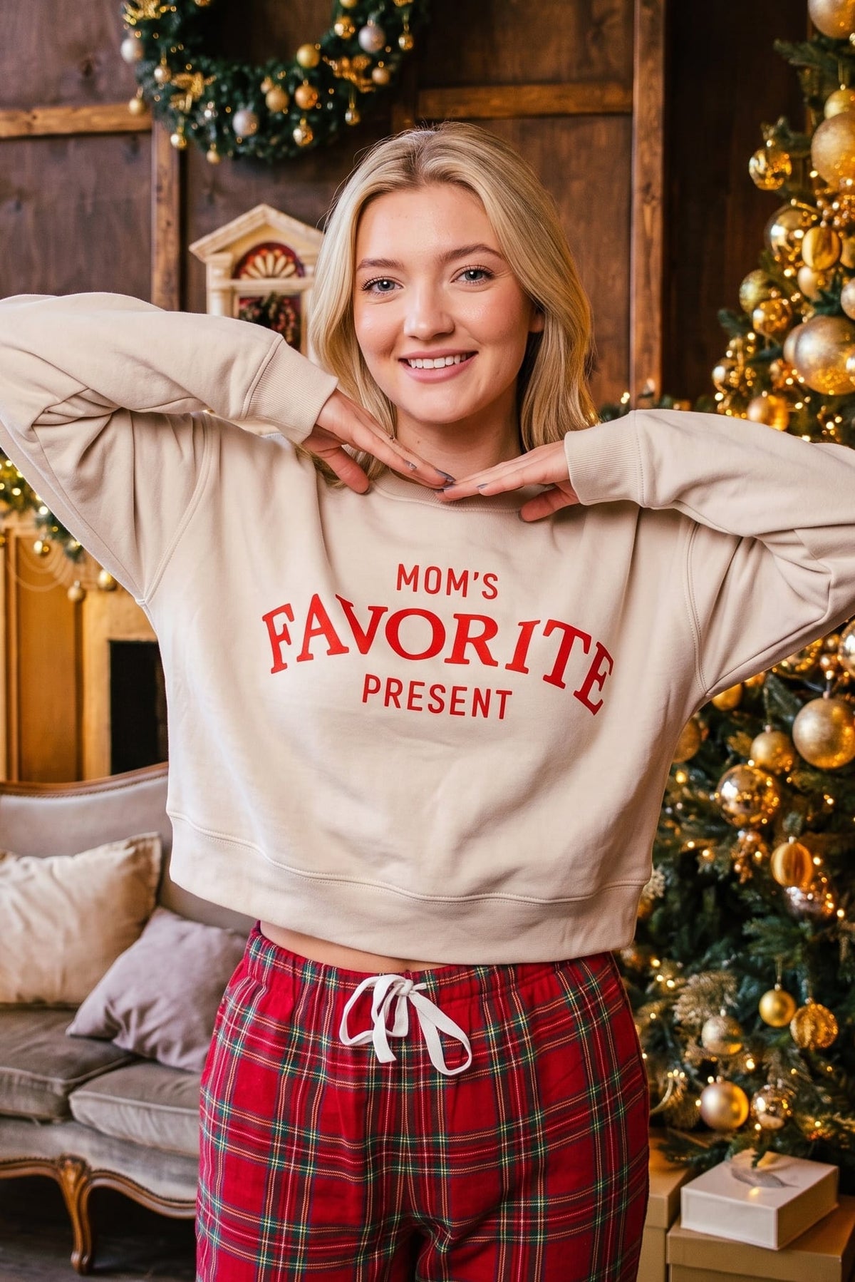 Moms Favorite Present Ivory Crop Sweatshirt by Southern Bliss Company