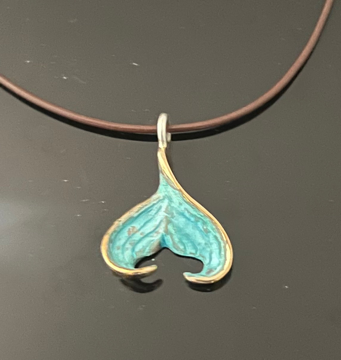 Bronze Mermaid Fin Pendant with Verde Patina-BRP1060