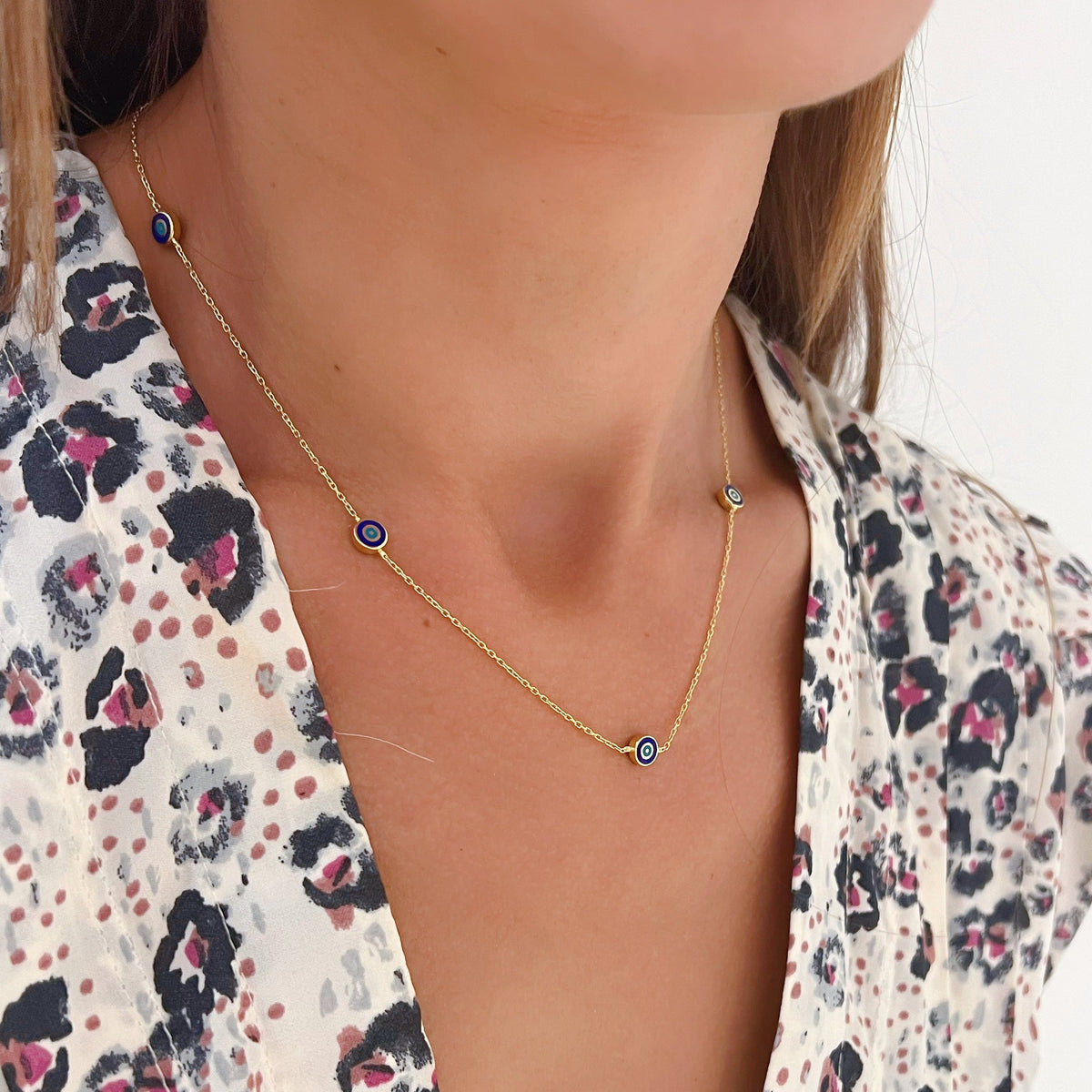 Delilah Evil Eye Station Necklace - | Navy | Gold Vermeil by Ke Bella, additional product image 4
