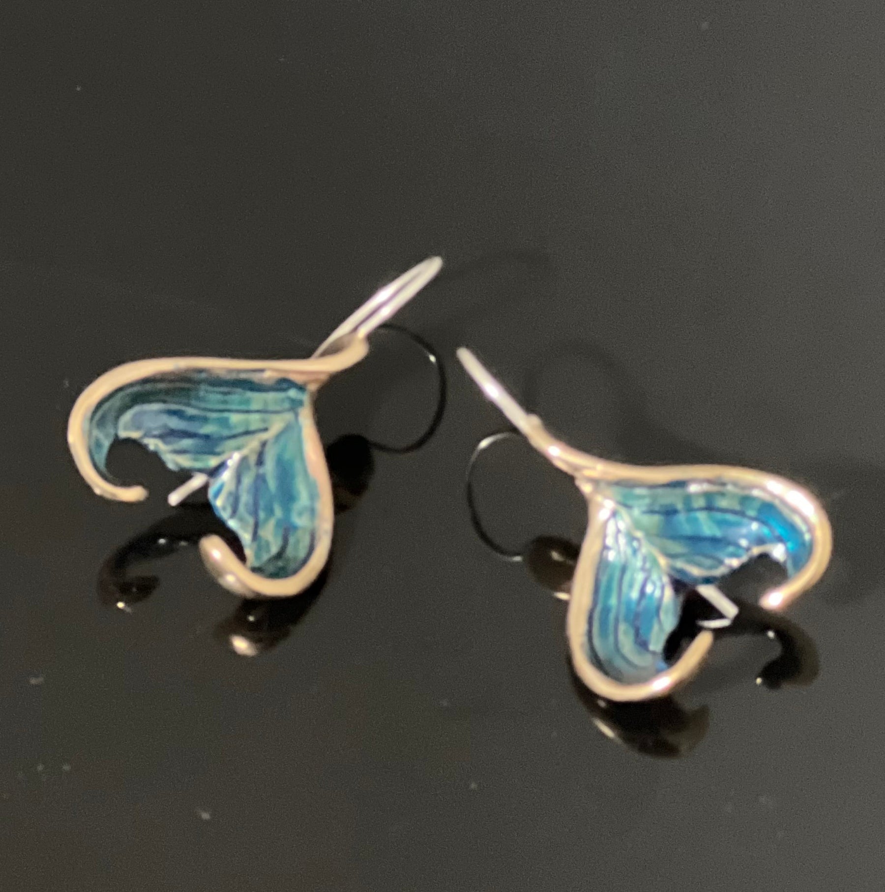 Bronze Mermaid fin earrings w/ blue patina