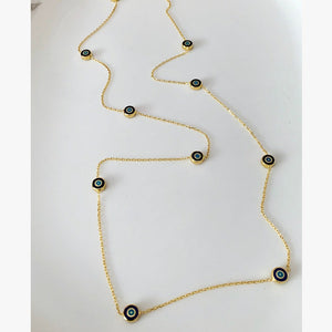 Delilah Evil Eye Station Necklace - 24" Long | Navy | Gold Vermeil handmade jewelry by Ke Bella