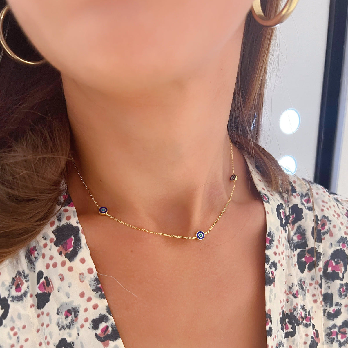 Delilah Evil Eye Station Necklace - | Navy | Gold Vermeil handmade jewelry by Ke Bella