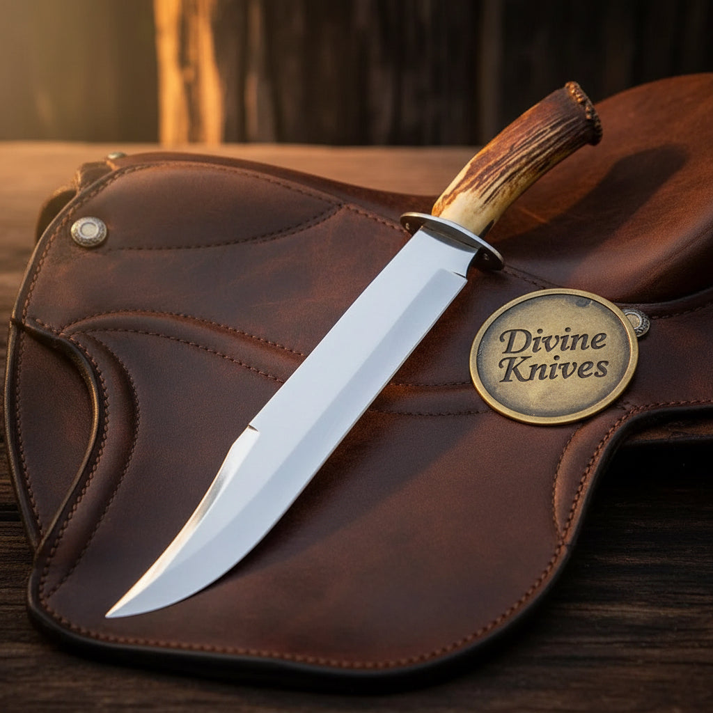 Stag Horn High Polish Clip Point Bowie Knife by Divine Knives