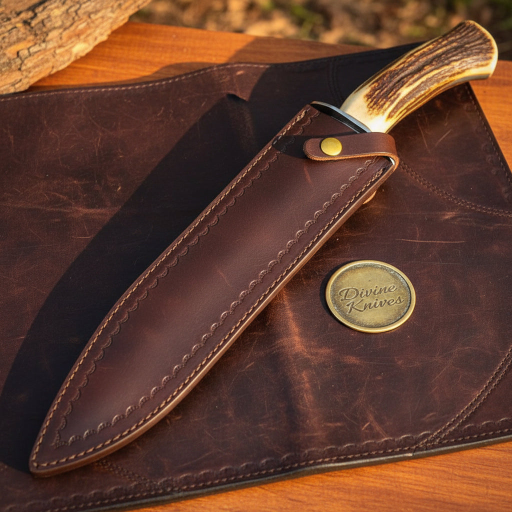Stag Horn High Polish Clip Point Bowie Knife by Divine Knives — detail view 2