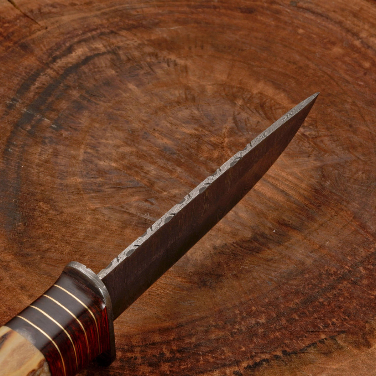 Crown Stag Damascus Hunting Bowie by Divine Knives — detail view 2