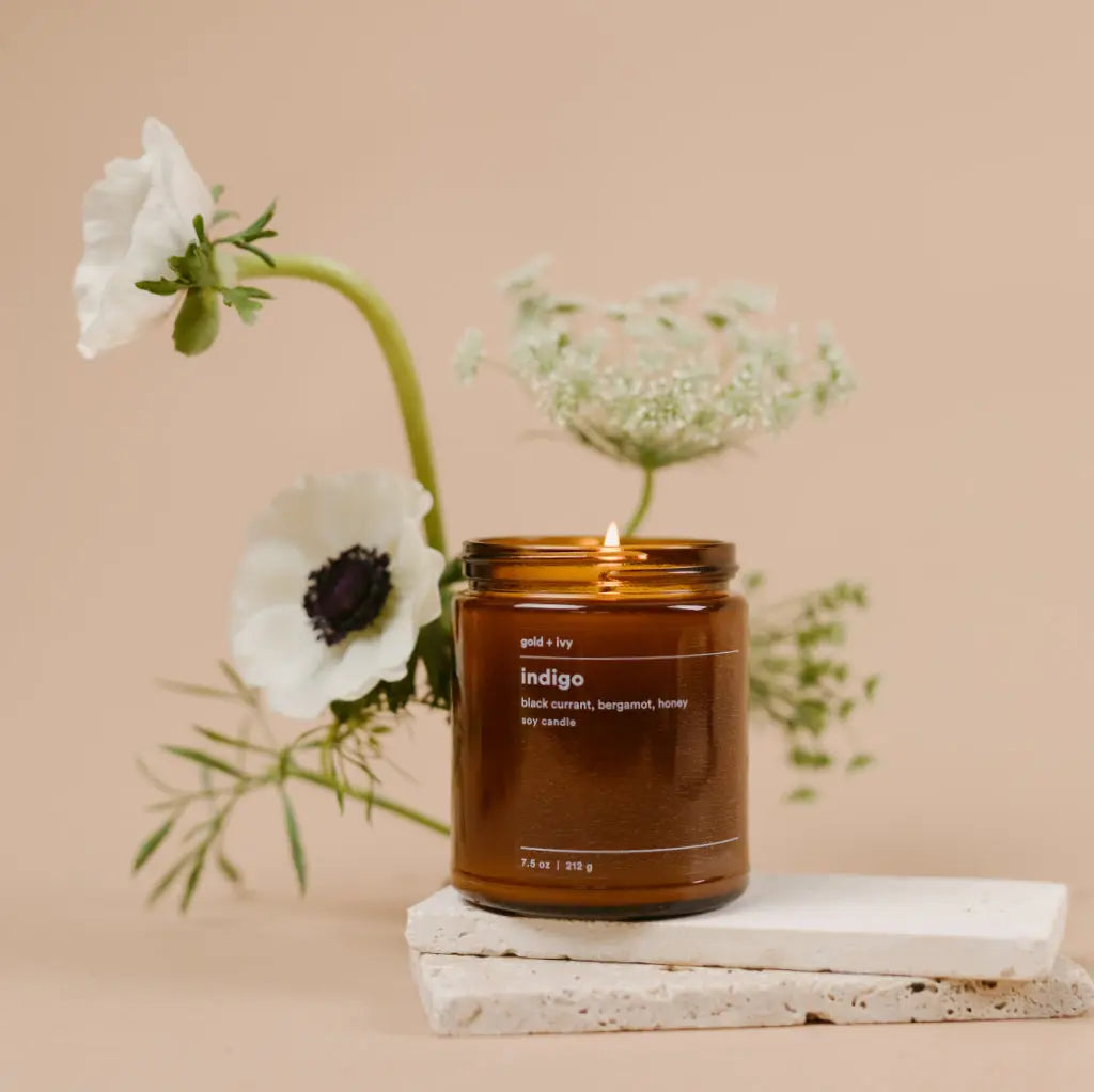 Indigo by gold + ivy, scented candle main product photo