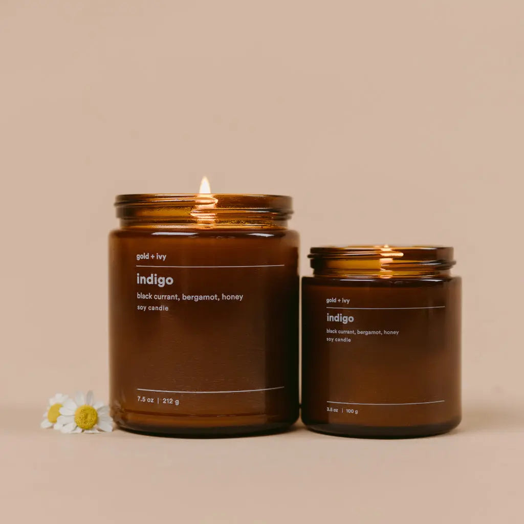Indigo by gold + ivy, scented candle detail photo 2