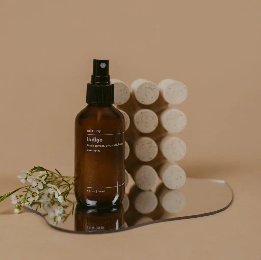 Indigo room spray by gold + ivy, scented candle main product photo