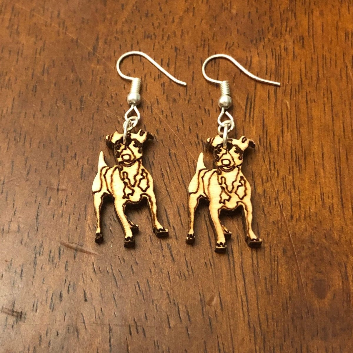 Jack Russell Terrier Wooden Dangle Earrings | Dog Lover Jewelry by Cate's Concepts, LLC, handmade jewelry detail photo 2