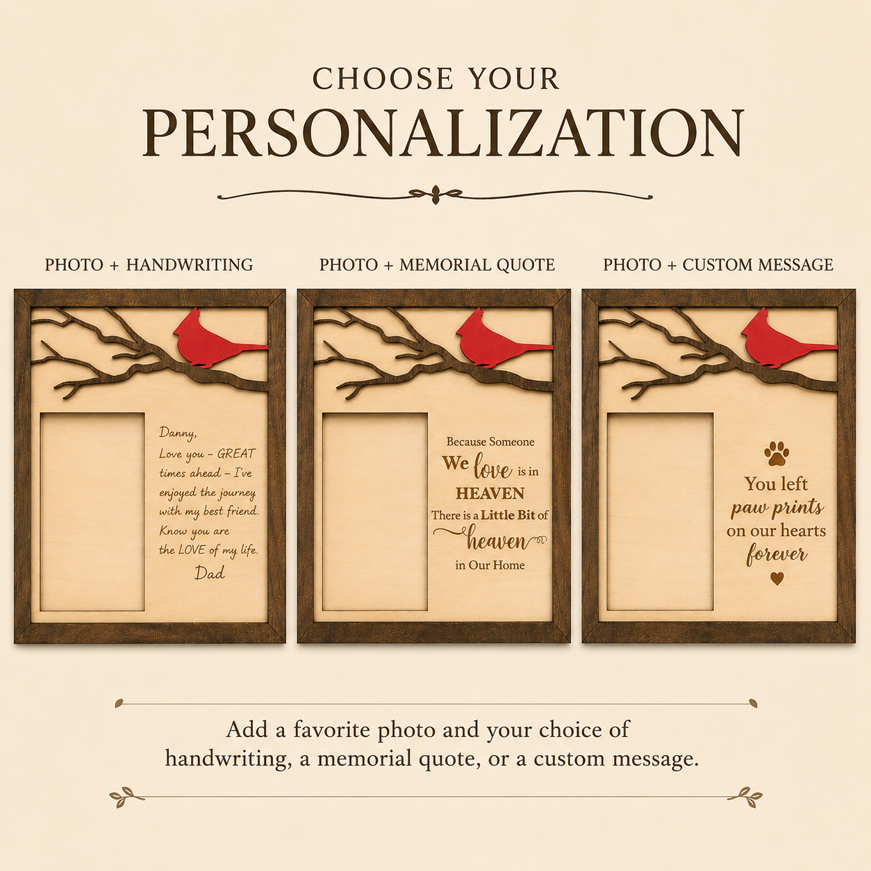 Personalized Cardinal Memorial Frame with Handwriting or Custom Quote