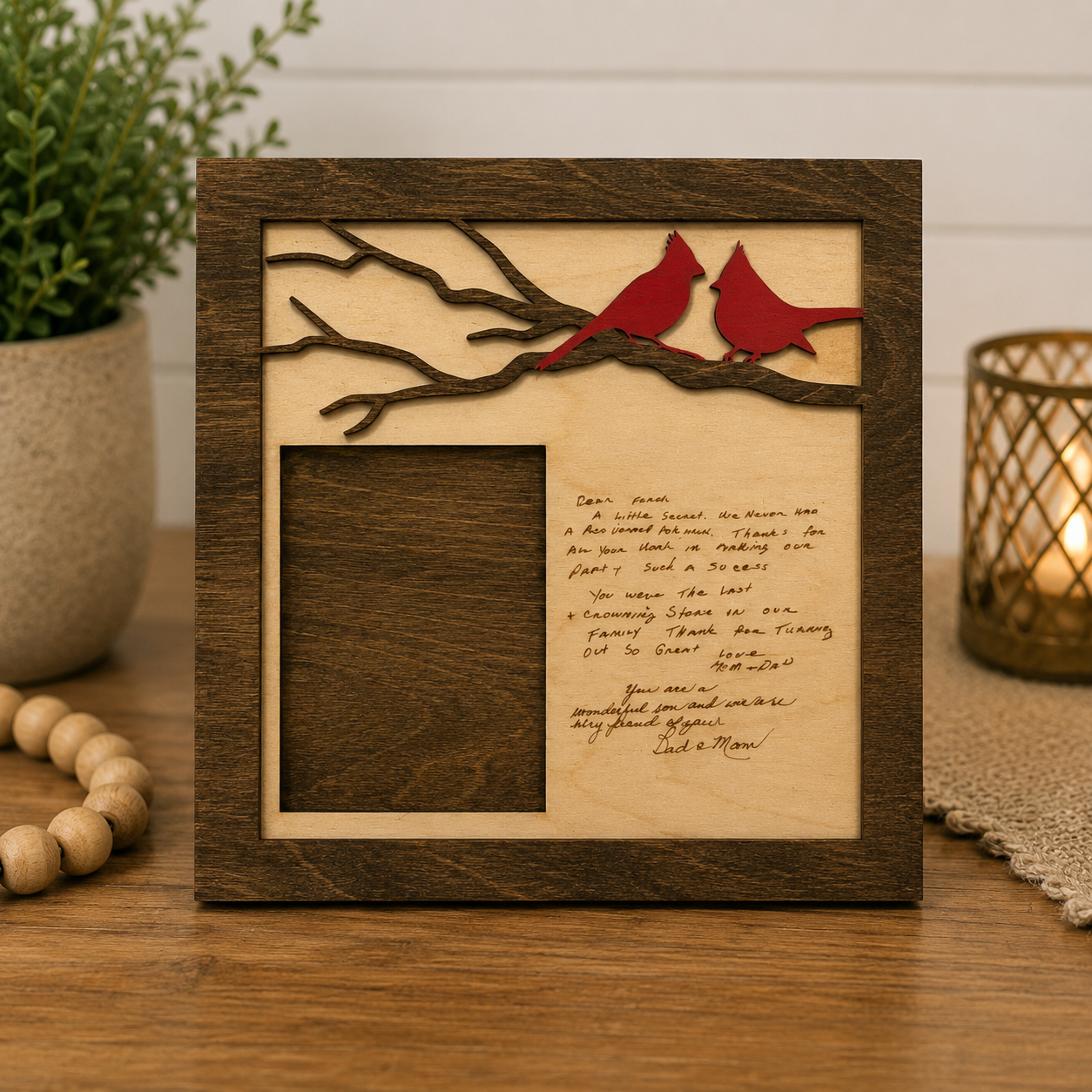 Personalized Cardinal Memorial Frame with Handwriting or Custom Quote